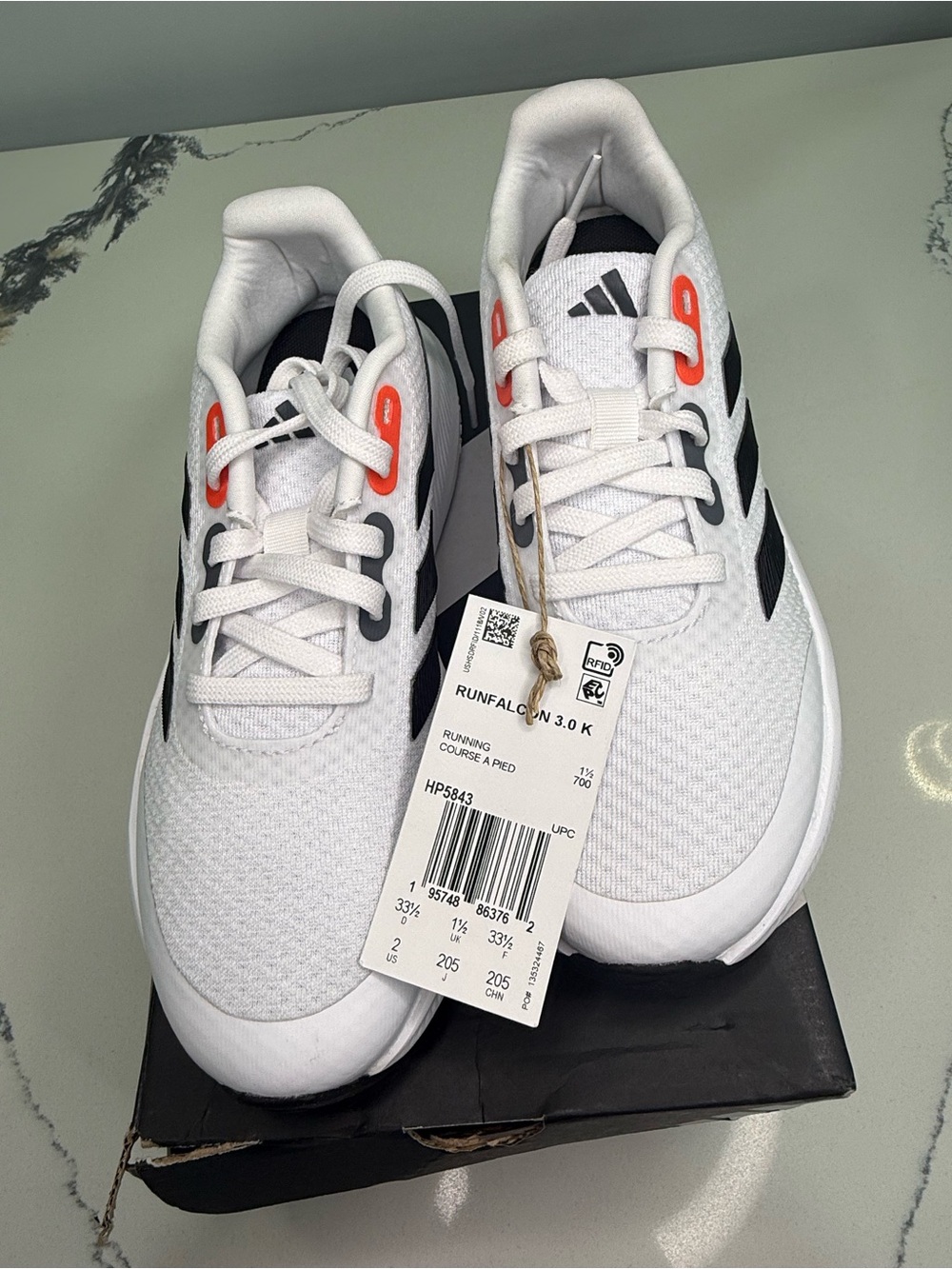 adidas Kids White Black Sneakers with Coral Accents - Picture 2 of 4